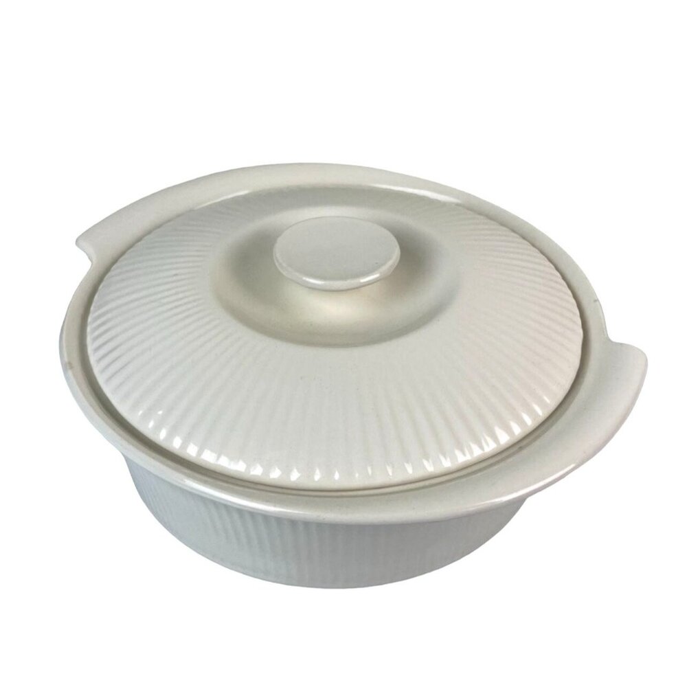 Vintage Mid-Century Red Wing Pottery White Swirl Casserole Baking Dish & Lid 563